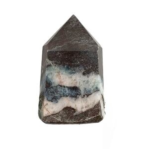 Moss Agate/ Black Tourmaline prism crystal/stone tower
